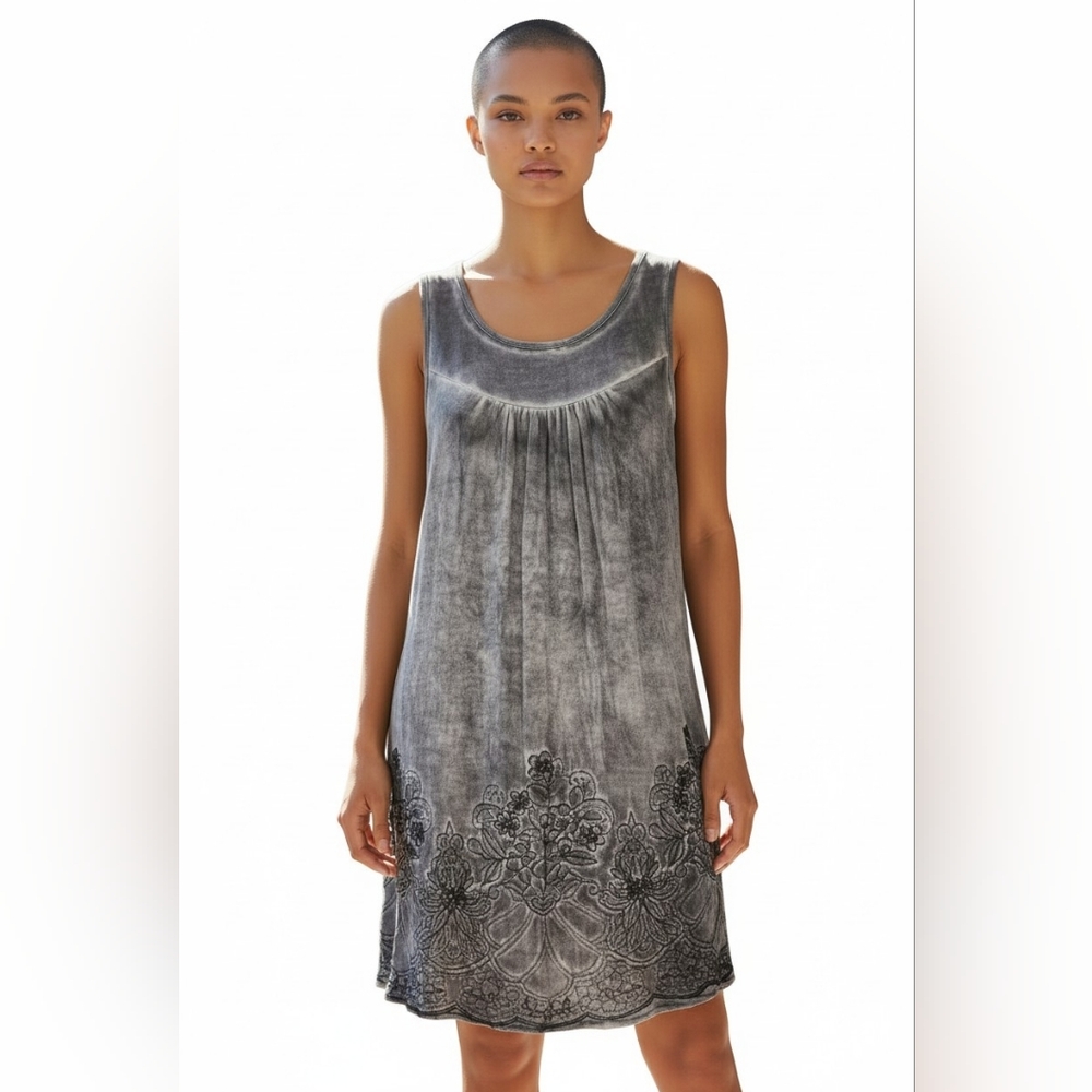 Urban Mangoz Gray Tie Dyed Sleeveless Dress Embroidered Beaded Lined